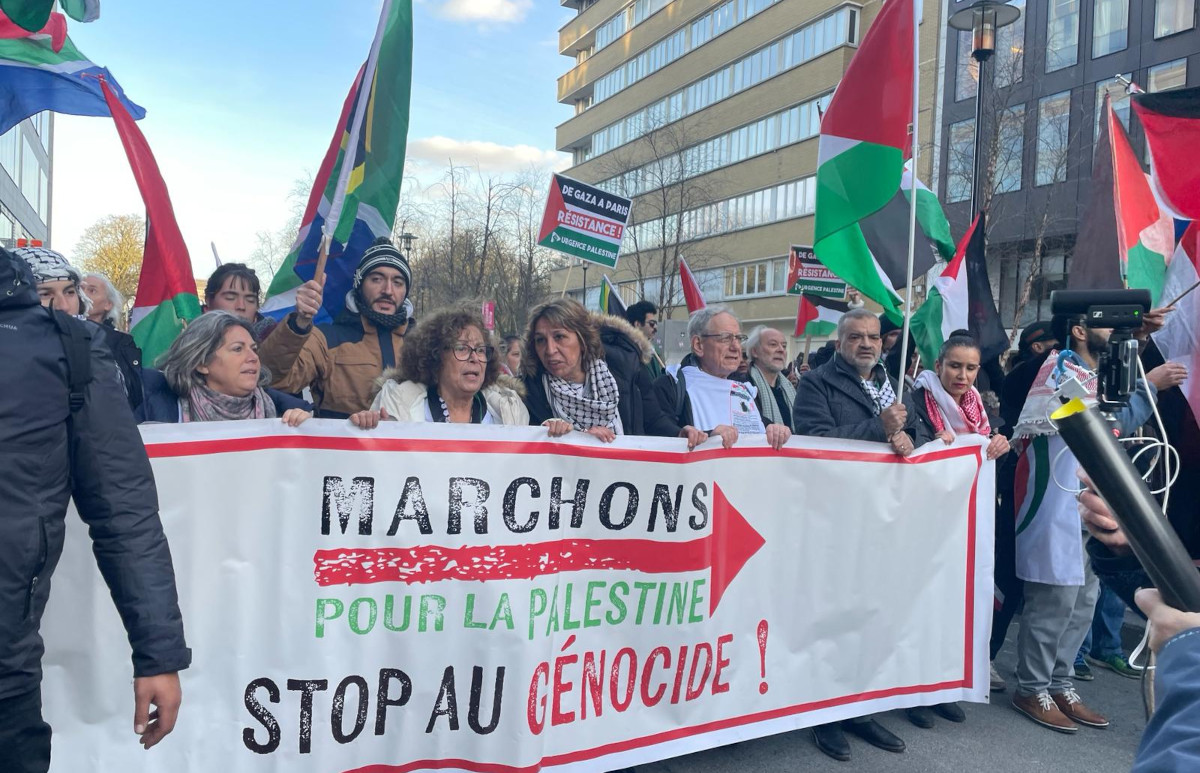 Arrivée de la Marche pour la Palestine à Bruxelles et rassemblement ...